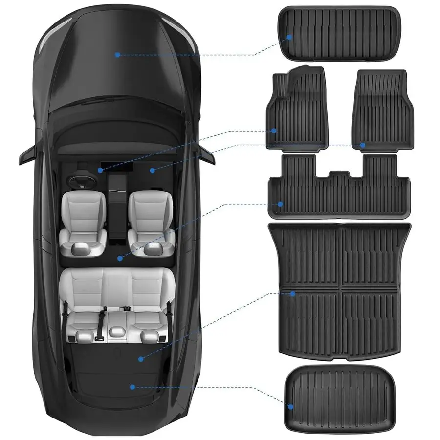 2026 سجادات أرضية من Tesla Model Y Juniper وبطانات شحن، ملحقات سجاد صندوق البضائع العرعر TEP، مجموعة من 6 سجادات، مقاومة للماء وسهلة #2