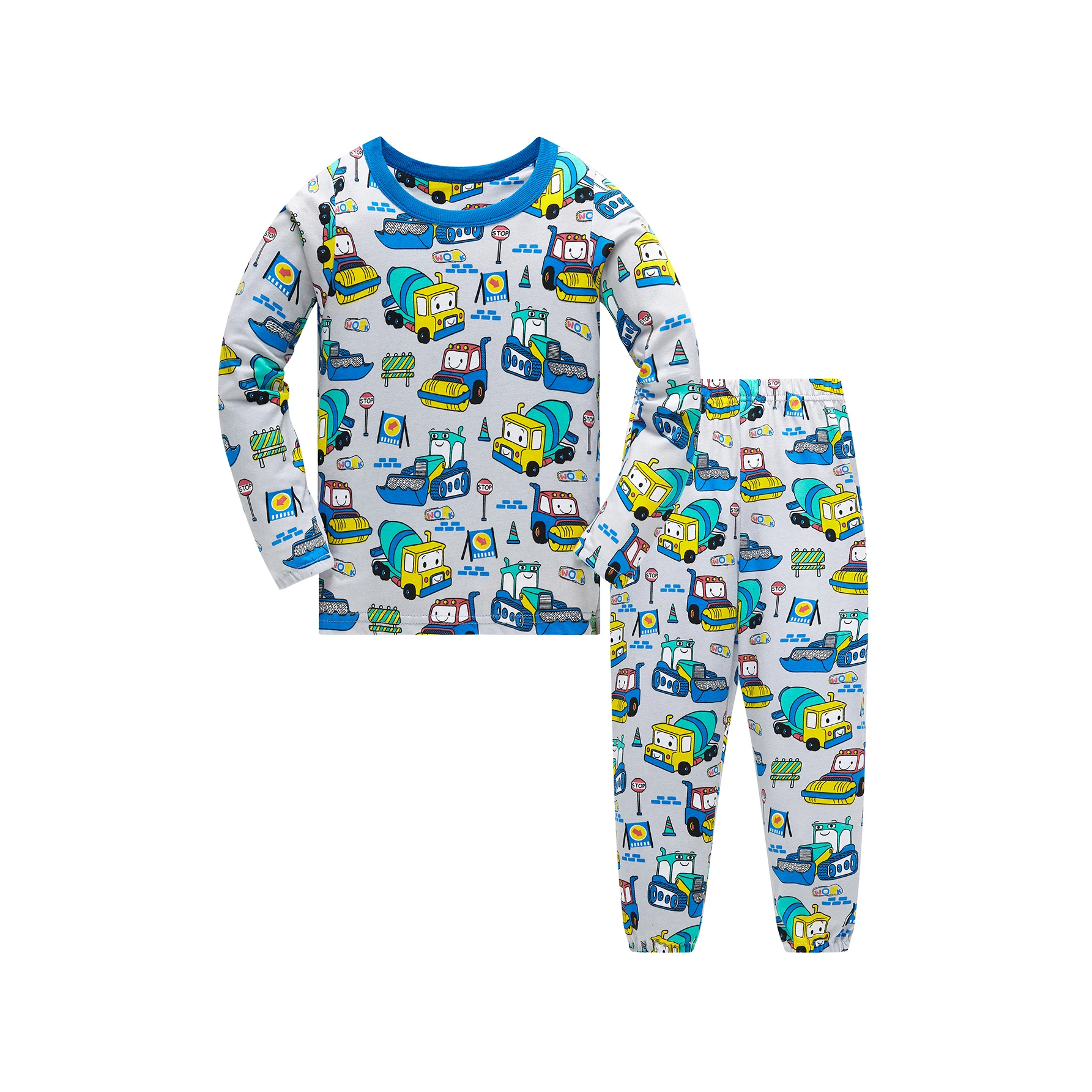Pyjama-Set für Jungen mit Cartoon-Motiv, 100 % Baumwolle, 2-teilig, Loungewear, langärmlig, elastische Bündchen, weiche Nachtwäsche für Kinder von 1–8 Jahren – Detail 3