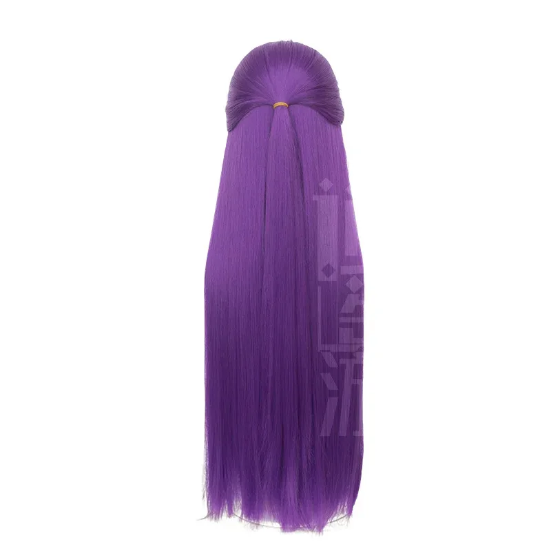 Qq34High calidad Philen Cos 80-85CM púrpura pelo sintético resistente al calor fiesta de Halloween pelucas de Cosplay de Anime + gorro de peluca
