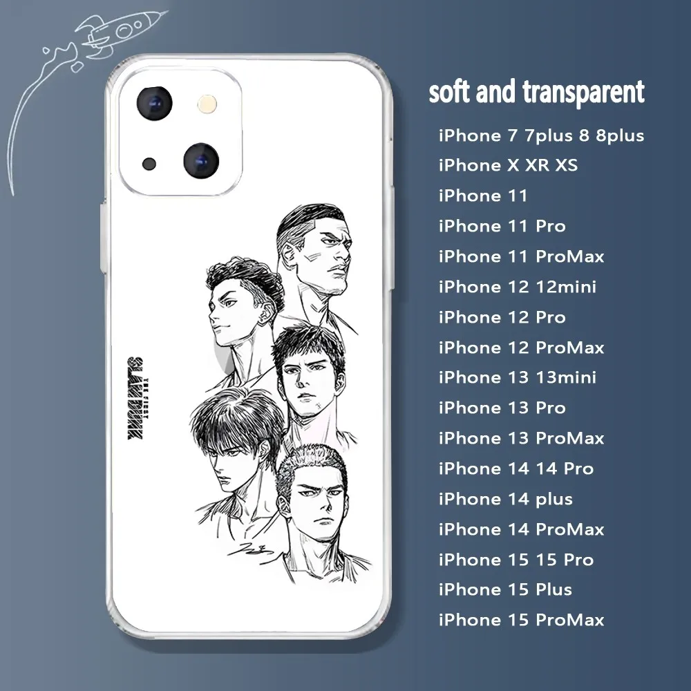 Coque de téléphone transparente Anime S-Slam D-Dunk pour iPhone, 15, 11, 13, 14 Pro Max, 7, 8 Plus, X, Xr, Xs Max, SE 2020, 12Mini, Hot