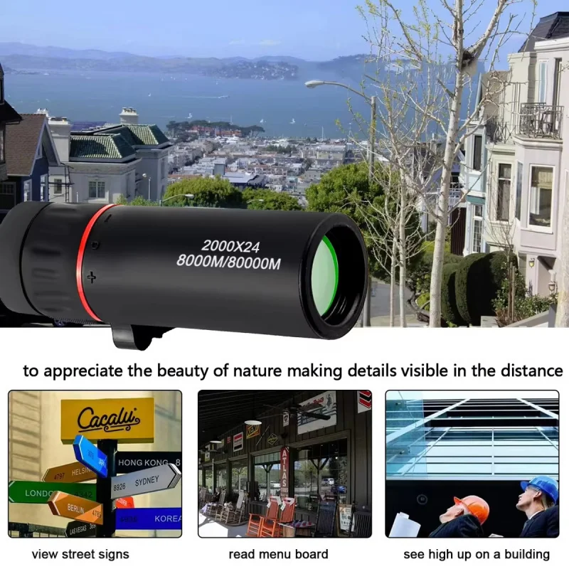 2000x24 HD 単眼望遠鏡ミニポータブル携帯電話望遠鏡ホルダー付き屋外キャンプ狩猟バードウォッチング望遠鏡