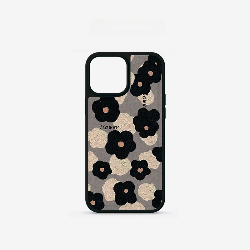 

QX iPhone 15 pro Max Case Women's Style Oil Painting Flower Leather Texture High Quality Personalized Retro Small Audience