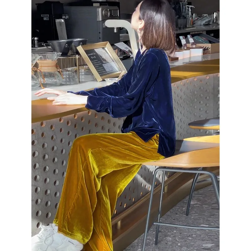 

Neo-chinese Style Return To The Ancients Blue Canary Velvet Set Female High-end Femininity Autumn Clothing Put Together A Set