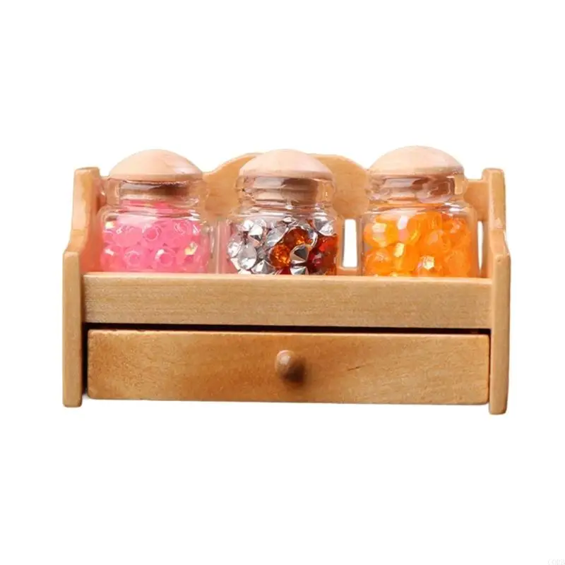 CORB Scaffale per spezie in legno in 1/12 Accessorio per case delle bambole Espositore da cucina vintage Modello in Facile