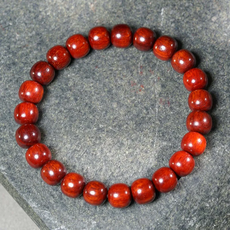 Premium African Red Sandalwood Old Type Barrel Bead Bracelet High Oil Density Playable Unisex Collectible Jewelry