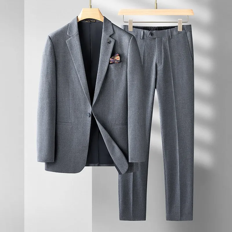 

Busin Casual Men's Large Size Suit Set Loose Fit Spring Autumn Wear 280 Pou Vest Pants Suit Regular oulder Busin