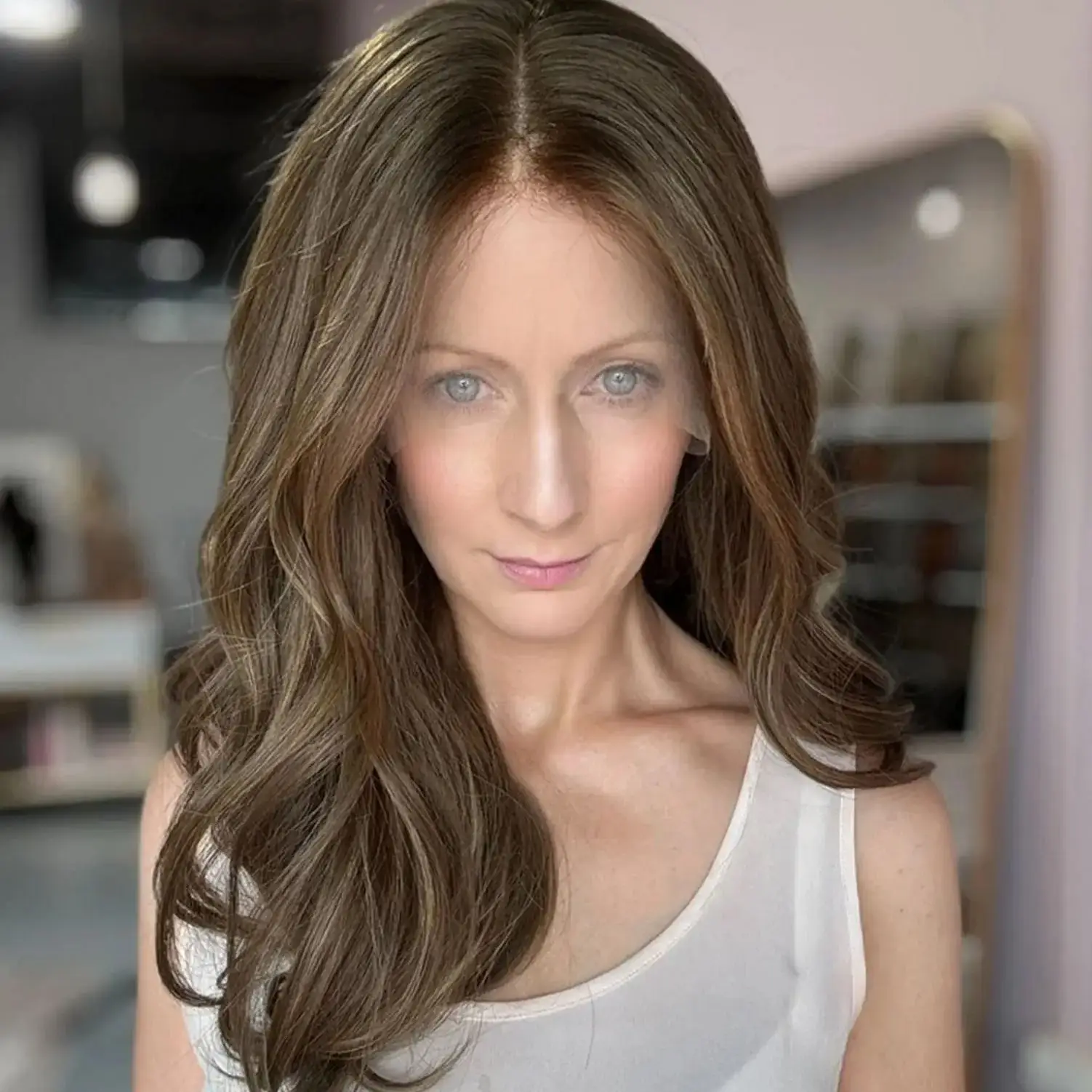 

20 дюймов карамельно-коричневый мелирование синтетический кружевной верх парик плечо 180% бесклеевые парики высокой плотности новый стиль натуральная линия волос