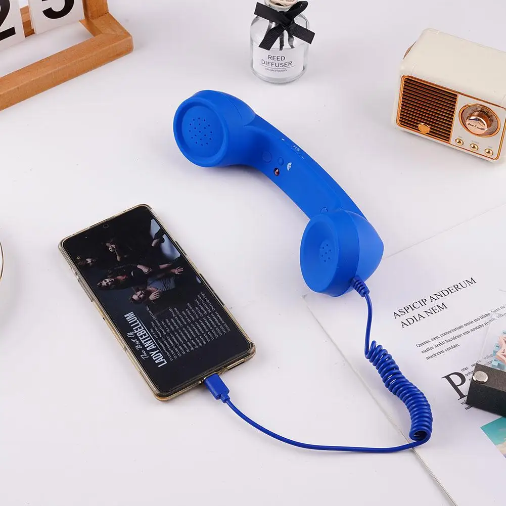 3.5mm/Type-C Retro Phone Handset, Radiation Proof Telephone Handset Cell Phone Receiver with Mic, for Cell Phones,  Smartphone image 3