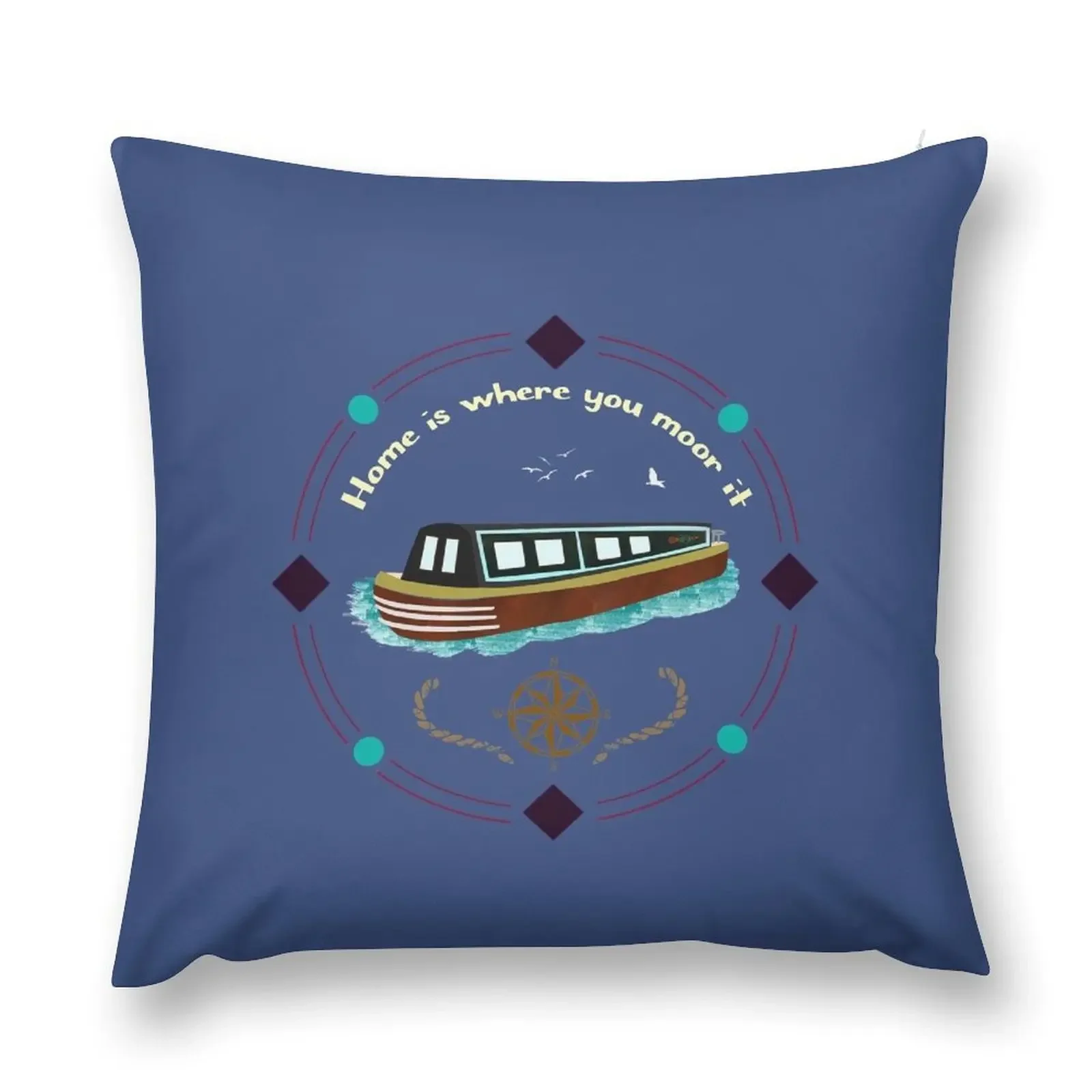 Narrowboat Illustration Home is where You Moore It Throw Pillow Rectangular Cushion Cover christmas decorations 2025 pillow