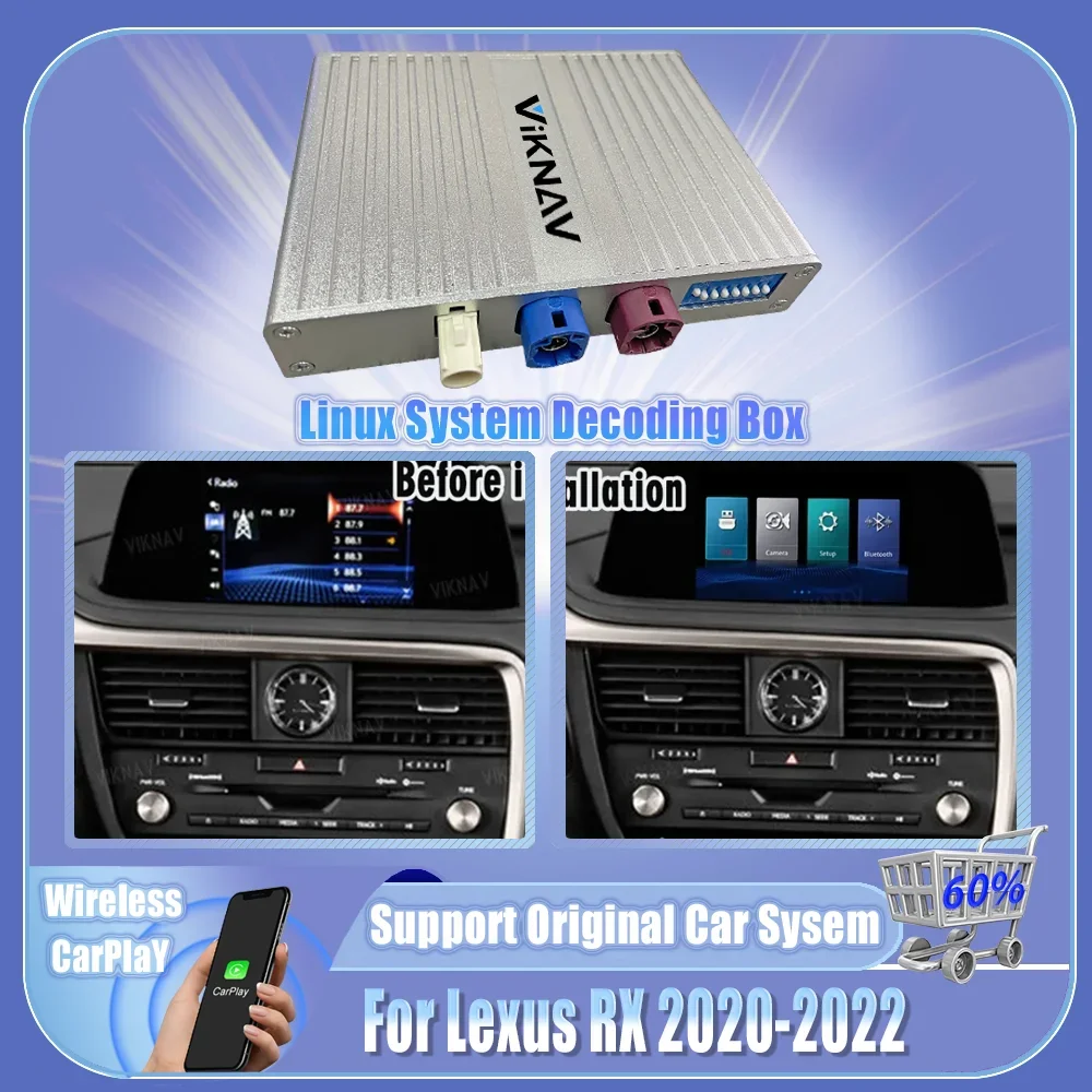 Viknav Linux Interface Decoding Box For Lexus RX 2020 2021 2022 Android Auto Wireless Apple CarPlay Upgrade Decoder Box