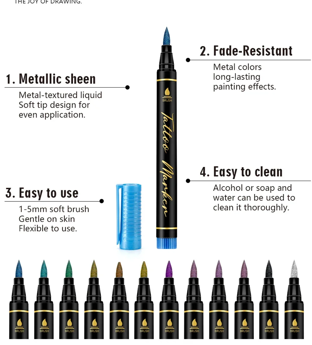 10/12/18/24 farben Tattoo Stift Körper Malerei Stift Waschbar Schnell Trocknend Für Zeichnung Thema Party Täglichen malerei Geschenk Kunst Schreibwaren – Detail 3