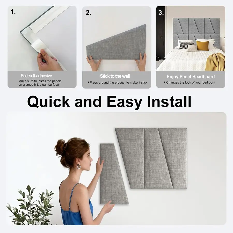 وعصا اللوح الأمامي لغطاء سرير كوين من القماش المنجد على الحائط ولوحة الحشو على الحائط باللون الرمادي الفاتح لغرفة النوم L