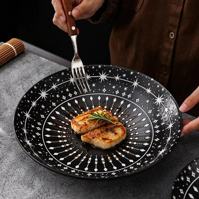 Geometric Pattern Porcelain Plate Creative Steak Plate Pasta Dish Dessert Dish Salad Plate Thick Soup Plates Kitchen Tableware