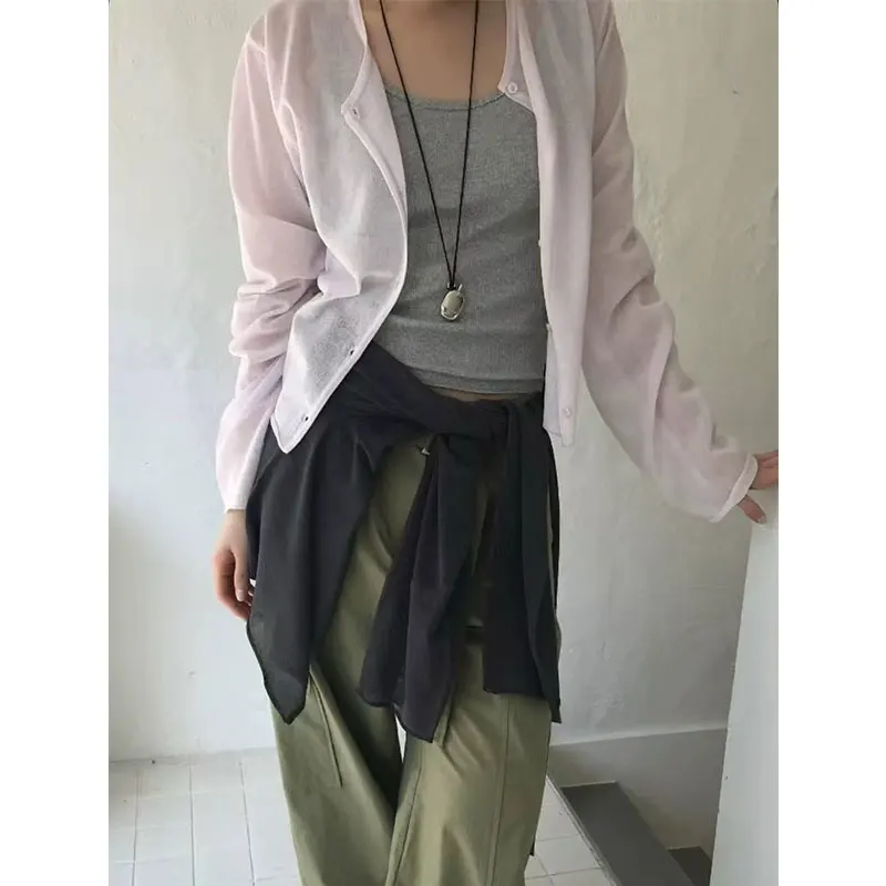 

Ele Gentle Dongda Gate 25, летний однотонный удобный длинный вязаный открытый кардиган на пуговицах с защитой от солнца для женщин