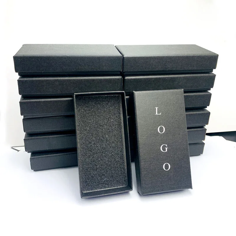 

WLP 90*48*18mm Black Jewelry Gift Box Logo Customized Packaging Storage Boxes for Necklace Earrings Bracelets Keychain