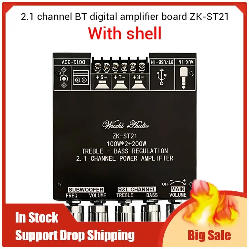 Top Deals ZK-ST21 Bluetooth Power Amplifier Board 2.1 Channel 2X100w+200W Subwoofer TPA3221 Digital Amplifier Module With Case R