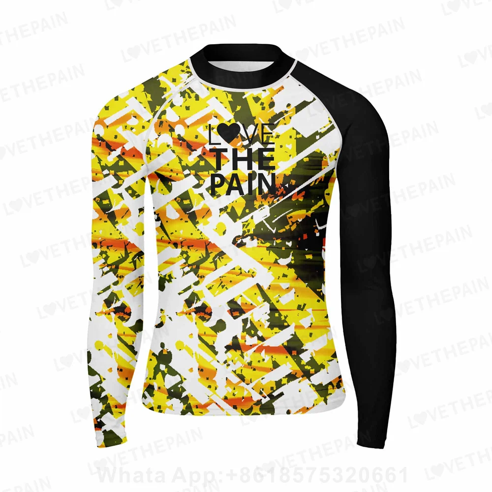 الحب الألم الرجال السباحة تي شيرت سريعة الجافة الشاطئ UV ملابس السباحة طفح الحرس طويلة الأكمام تصفح الغوص تصفح تي شيرت Rashguard 2023