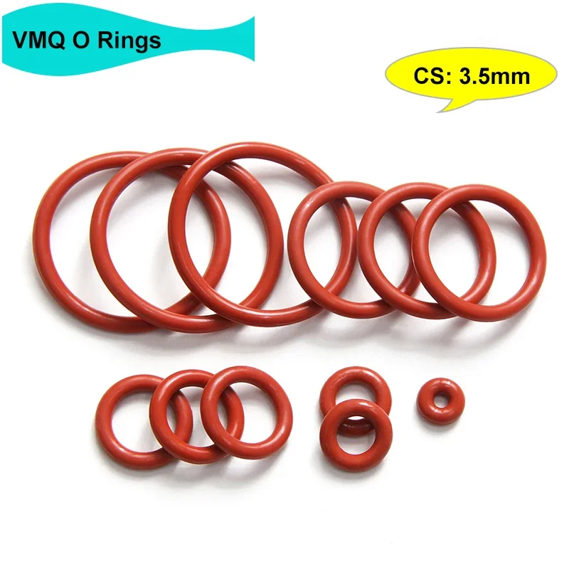 

10/50pcs Red VMQ O Ring Gasket Thickness CS 3.5mm OD 10 ~ 46mm Food Grade Waterproof Washer Round O Shape Rubber Silicone Ring
