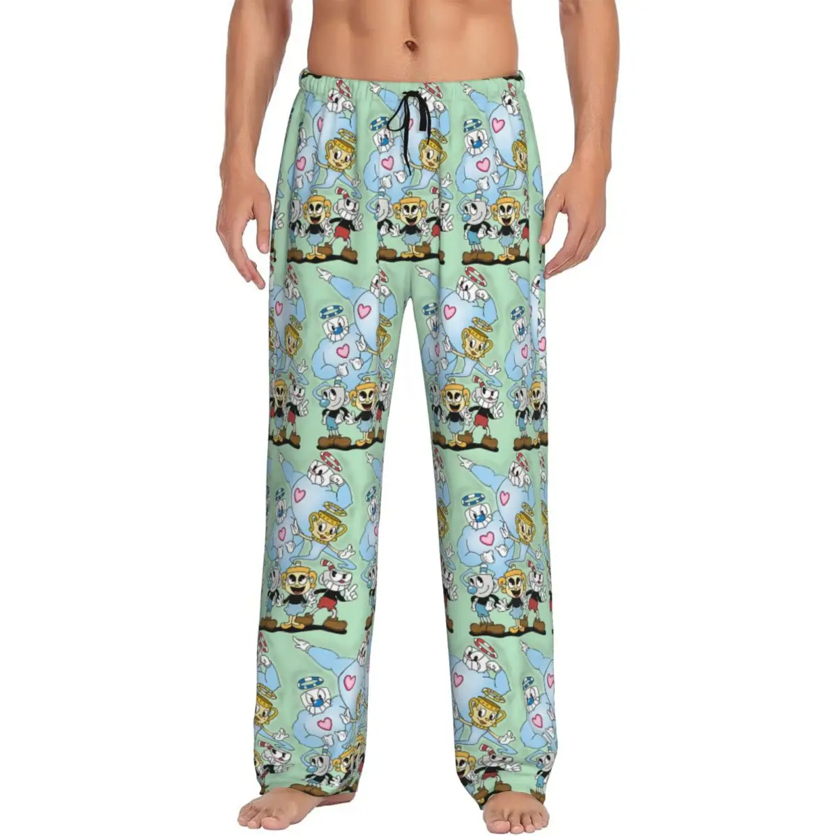 

Custom Printed Men's Cupheads Pajama Pants Shooting Game Sleepwear Sleep Lounge Bottoms with Pockets