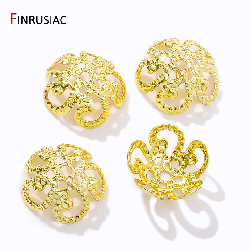 14K/18K Gold Plated Brass Bead Caps Hollow Flower Bead End Caps For DIY Beading Jewelry Making Supplies Findings Wholesale