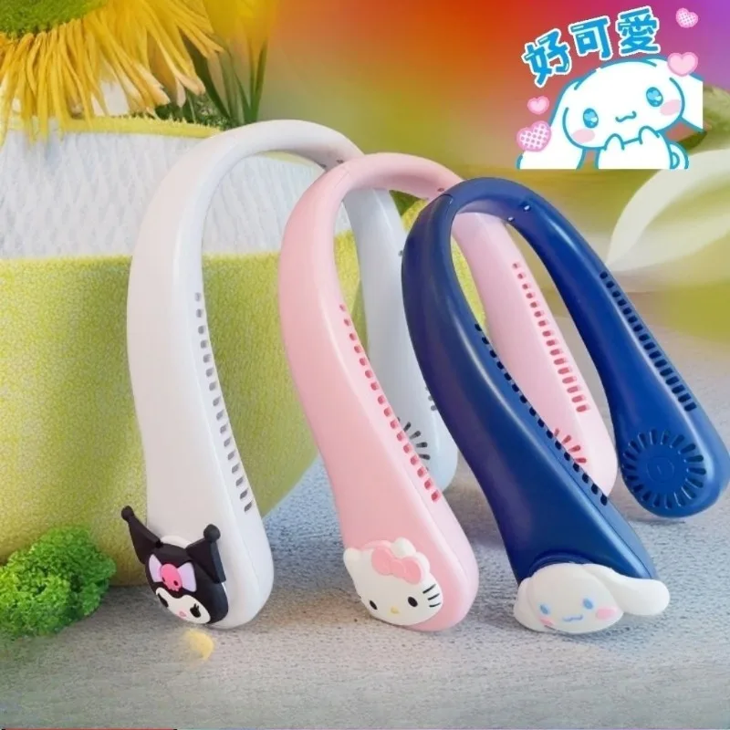 

Hanging on the neck fan Sanrio cartoon Kawaii Hello Kitty Kuromi My melody Cute creative cartoon leafless USB charging fan gift