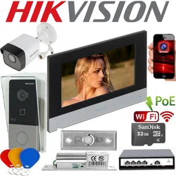 Hikvision-Kit de intercomunicador de vídeo DS-KIS603-P, DS-KV6113-WPE1 (C), DS-KH6320-WTE1, wifi, POE, timbre, estación de Puerta