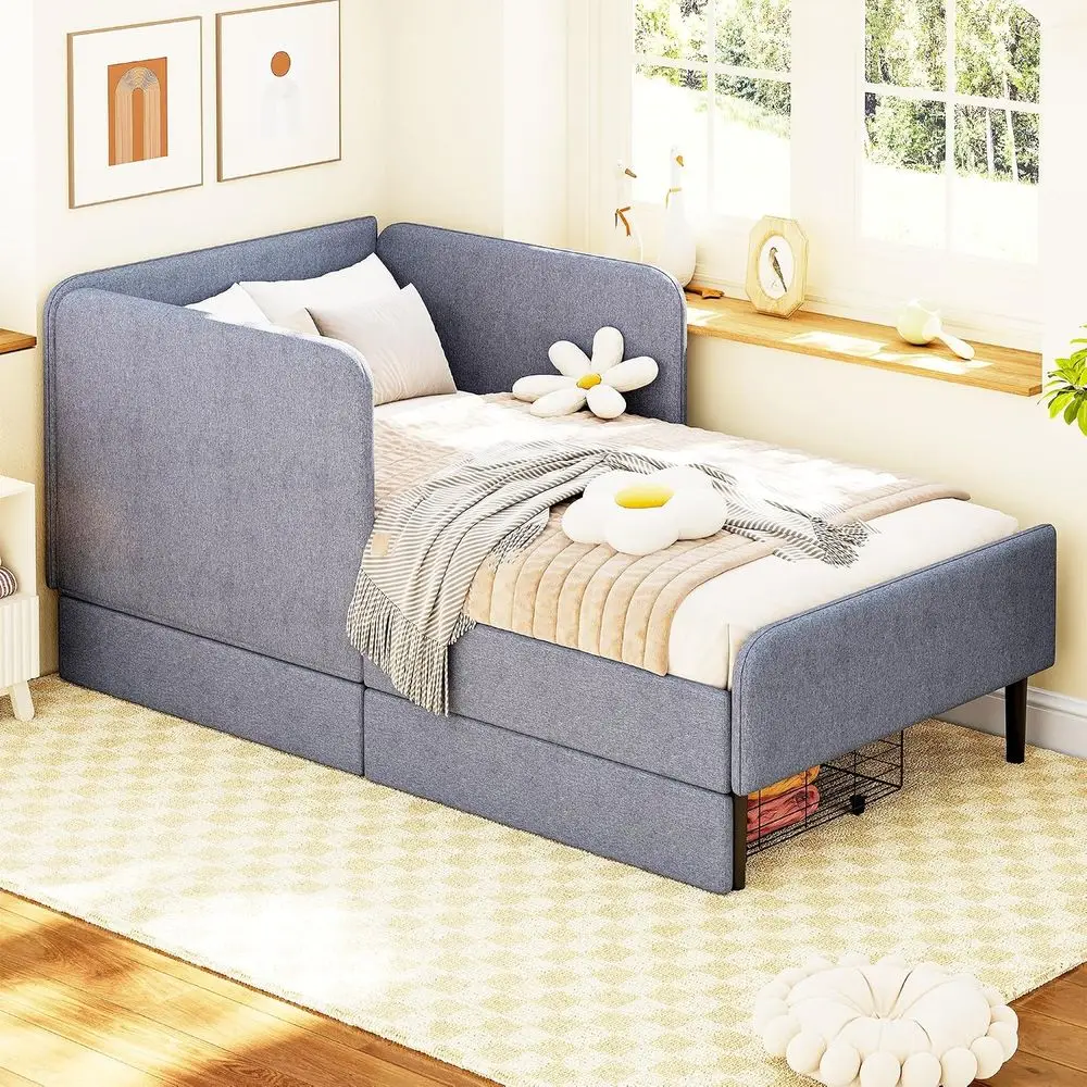 Space-Saving Twin XL Storage Bed with Daybed, Multi-Function Upholstered Bed, Light Grey view 2