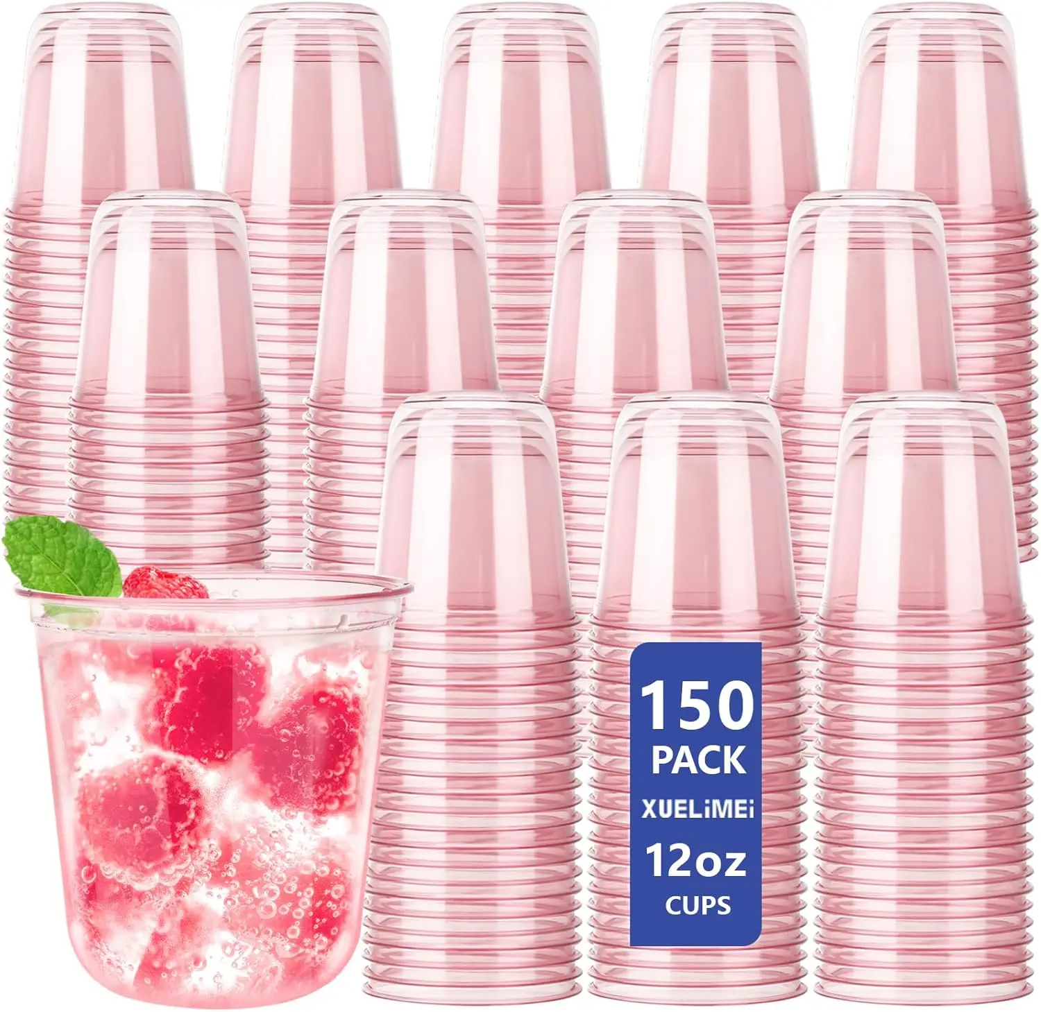 12oz Disposable Stemless Glasses,PET Disposable Drinking Cups,Cold Party Clear Plastic Wine Glasses for Parties Birthday
