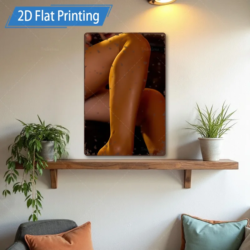 

1pc Metal Sign, 4x16inch "Modern Abstract Orange Legs Art Print for Living Room Decor"