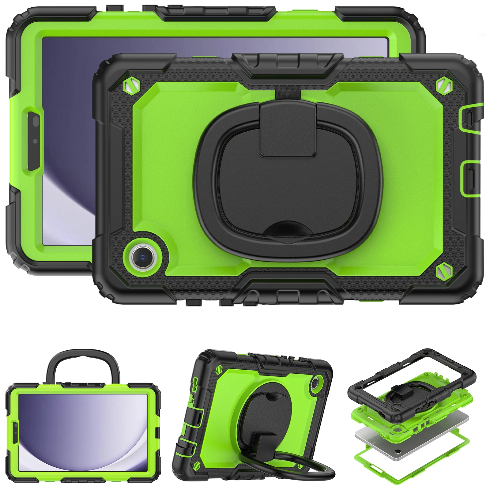 

Armor Case for Samsung Galaxy Tab A9 8.7” SM-X115 Kids Tablet Case Hand Strap 360 Rotation Handle Stand Shockproof Rugged Cover