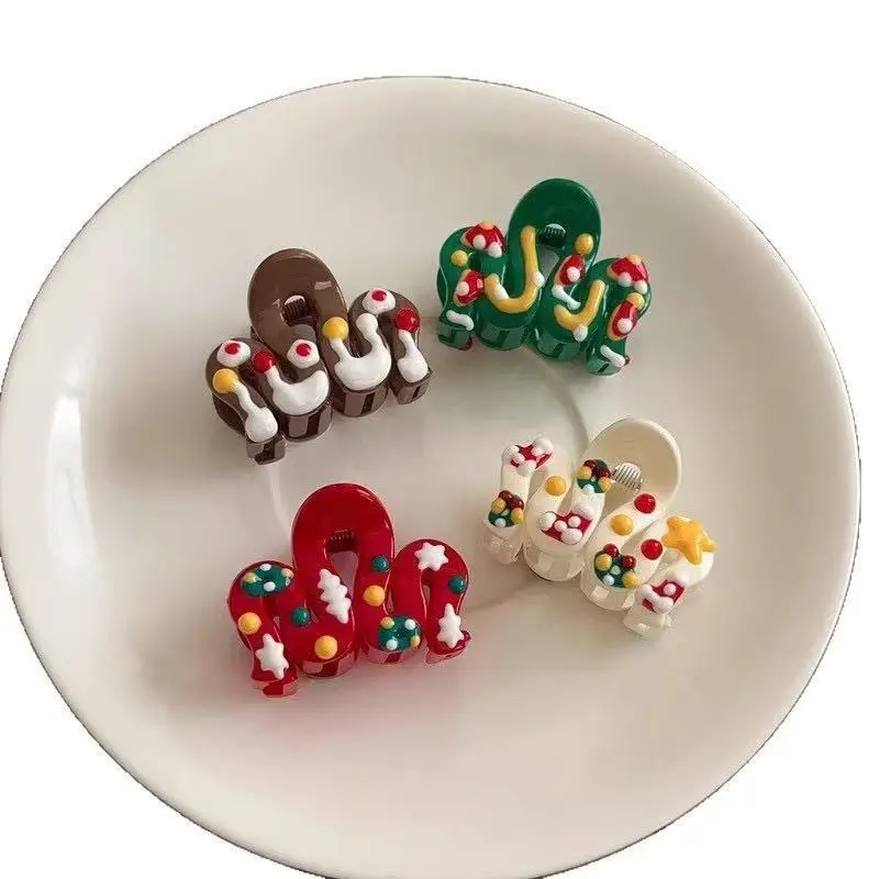 Hair Clips Christmas Painted Wave Small Claw Clip Bangs Fringe Hairpin Cute Hair Accessories for Women Girls Resin Portable New
