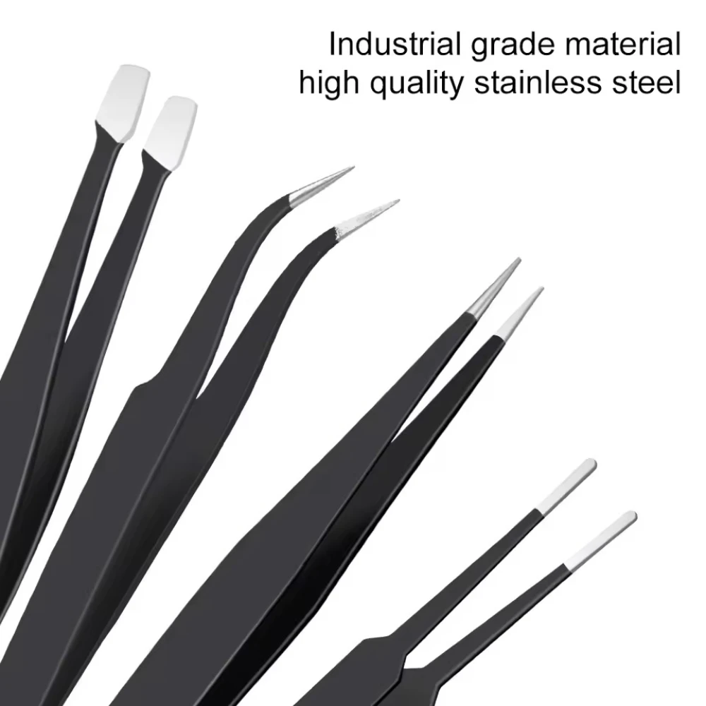 Anti-Static Curved/Straight Tweezers Kit - ESD-Safe Precision Tools for Electronics Repair, Jewelry Making & Beauty Salon Use