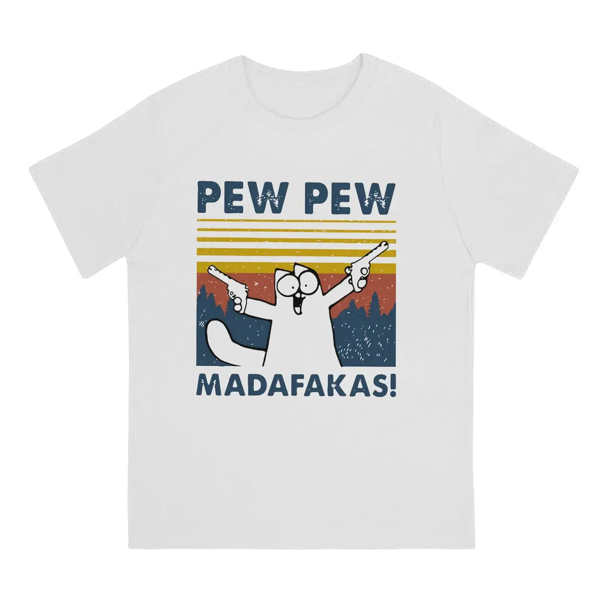 Men's Cool T Shirts Pew Pew Madafakas Cat Animal Cotton Tops Novelty Short Sleeve Crewneck Tees Classic T-Shirts