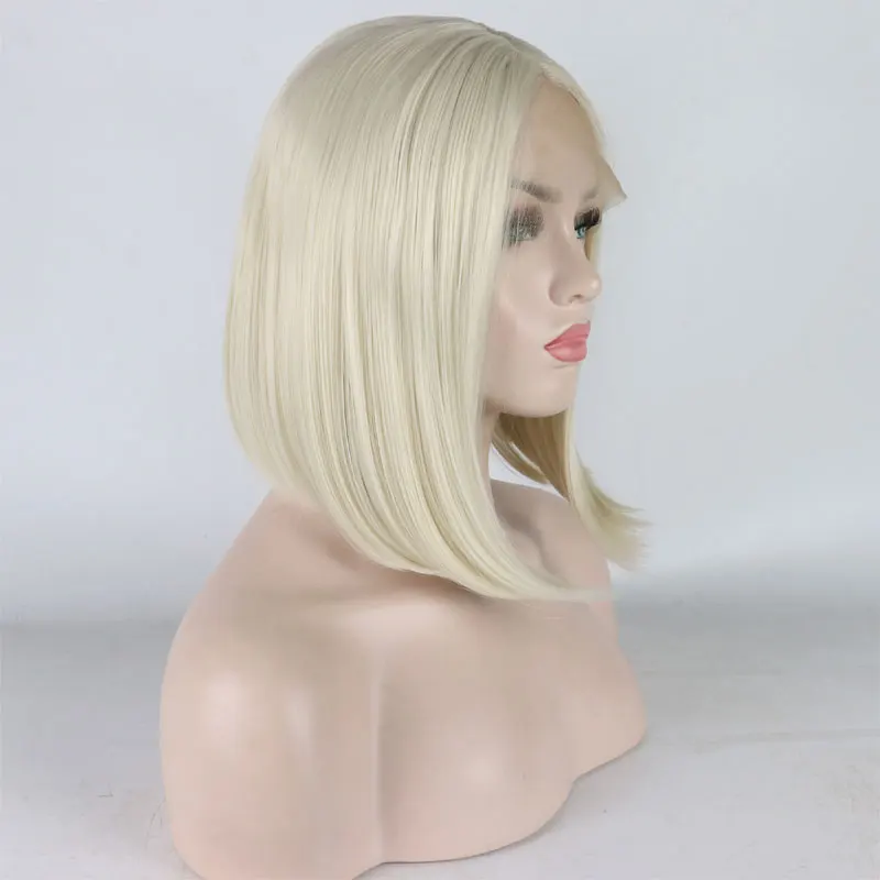 

White Short Straight Bob Synthetic 13x4 Lace Front Wigs High Quality Heat Resistant Fiber Hair Middle Parting For Women Cosplay