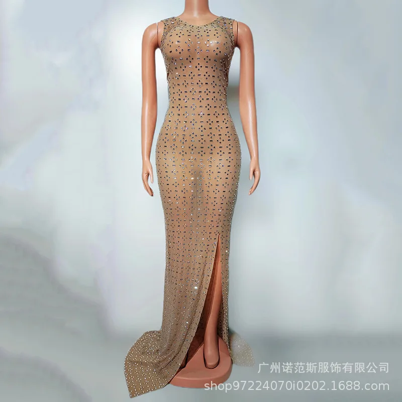 Moda carne finta lusso diamante brillante temperamento abito modello adulto passerella moda incontro annuale abito da sera abiti da festa
