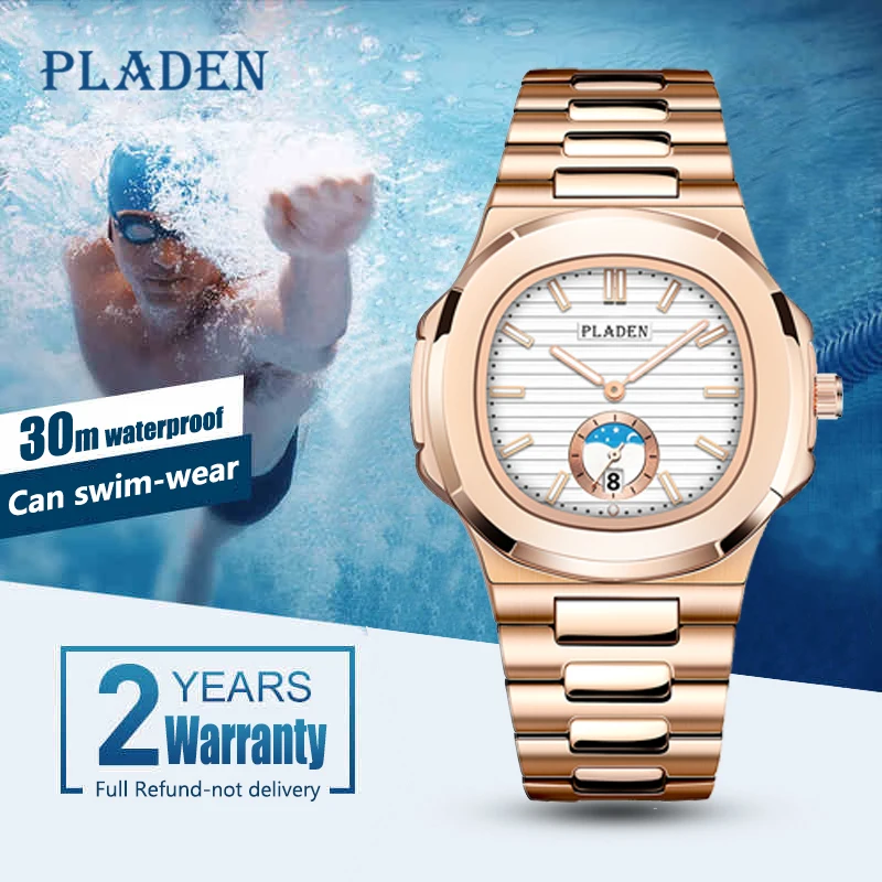 PLADEN Men\'s Watch Brand Fashion Rose Gold Watches For Man Luxury High Quality Stainless Steel Strap Wristwatch Top Selling 2022