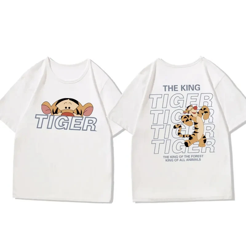 Cartoon Disney Tigger Printed Short Sleeved T-shirt Women\'s Fashion Retro Design Sense Fashion Street Pure Cotton T-shirt Top