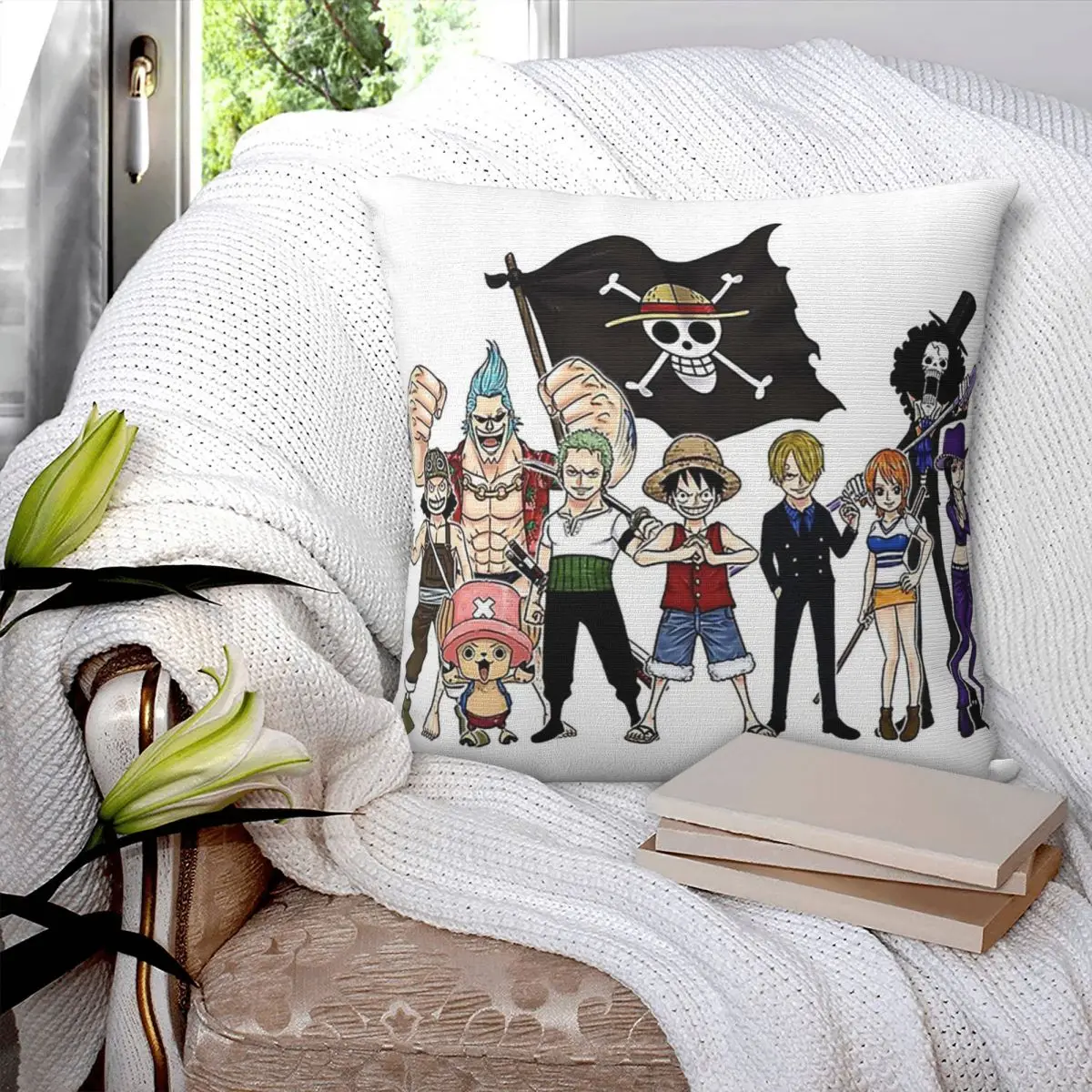 One Piece Straw Hat Pirates Square Pillowcase Polyester Pillow Cover Cushion Decor Comfort Throw Pillow For Home Living Room