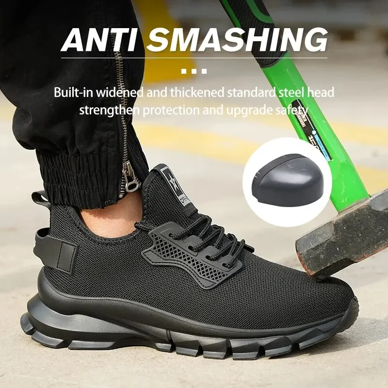 2024 Scarpe antinfortunistiche da uomo leggere Puntale in acciaio Scarpe da ginnastica da lavoro Scarpe protettive da uomo Anti-smash Anti-puntura