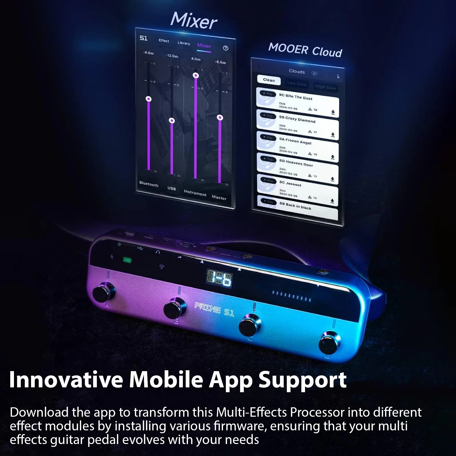 MOOER S1 Smart Stereo Guitar Effects Processor Multi-Effects Pedal 10 Metronomes 40 Drum Machine Wireless Footswitch Controller