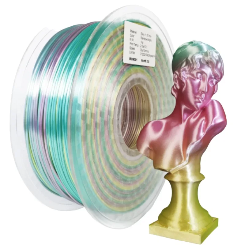 

Радужная нить для изменения цвета PLA 1,75 мм, 1 кг, 500 г, 250 г, шелковая нить, многоцветная высокоскоростная 3D-материал для печати, комплект с градиентом PLA