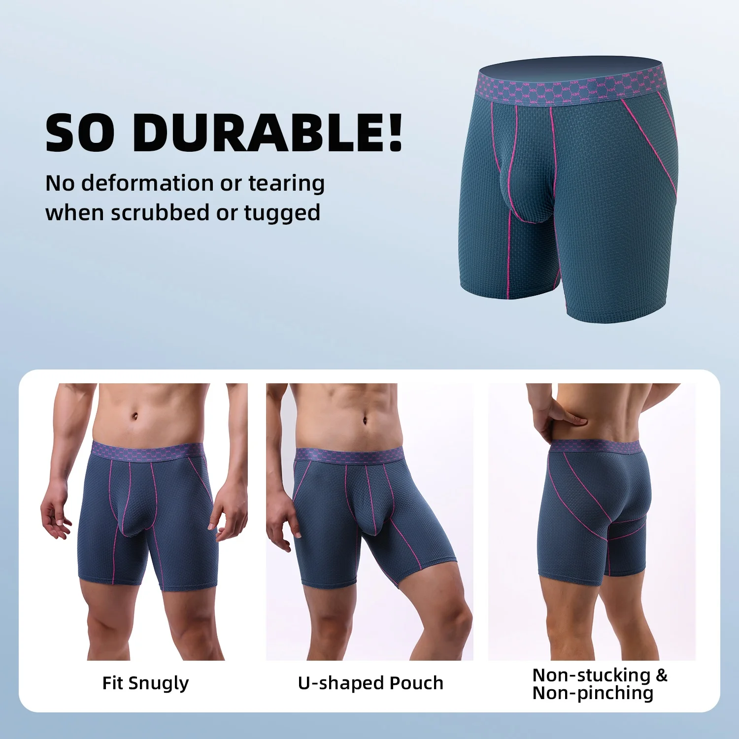 Calzoncillos tipo bóxer de seda helada de punto de gofre para hombre, bañadores de entrenamiento y gimnasio antirozaduras, ropa interior transpirable y de secado rápido