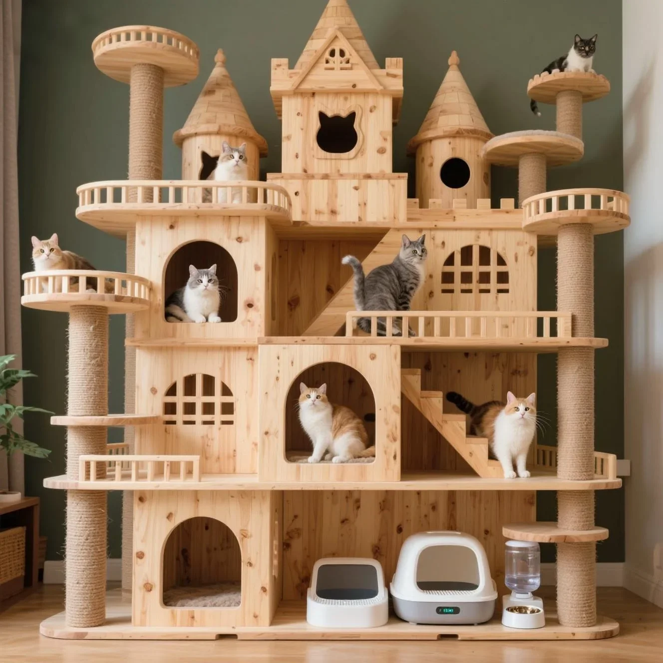 

Solid wood villa cat climbing frame, cat scratching column cat tree integration
