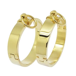 H049P polished shining stainless steel lockable wrist ankle cuff slave bracelet with removable O ring
