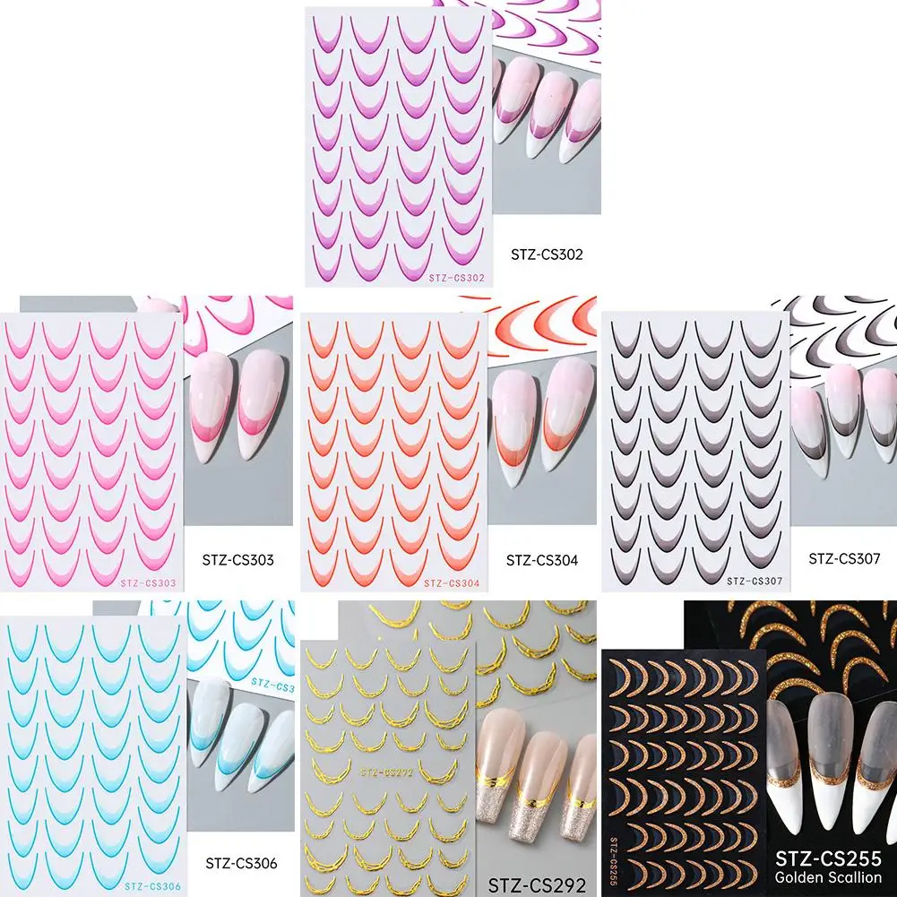 Dopamine Smile Line Nail Stickers 3D Gradient Colored Accessories French Nail Self-Adhesive Style Decal Nail Stickers S6W8