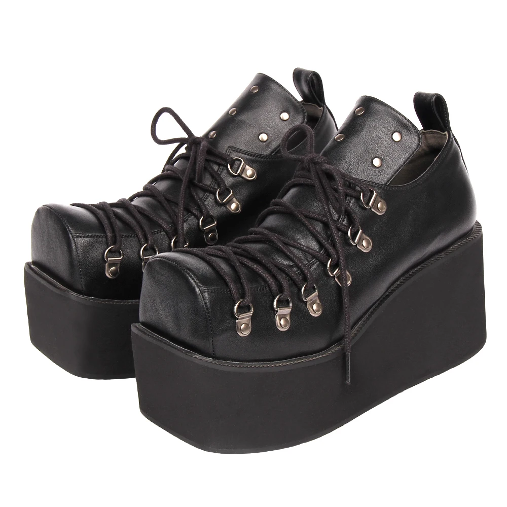 Fashion Punk Rock Rivet Gothic Thick Platform Single Shoes 2023 Women Spring Autumn Muffin High Heel Shoes Lolita Cosplay Shoes