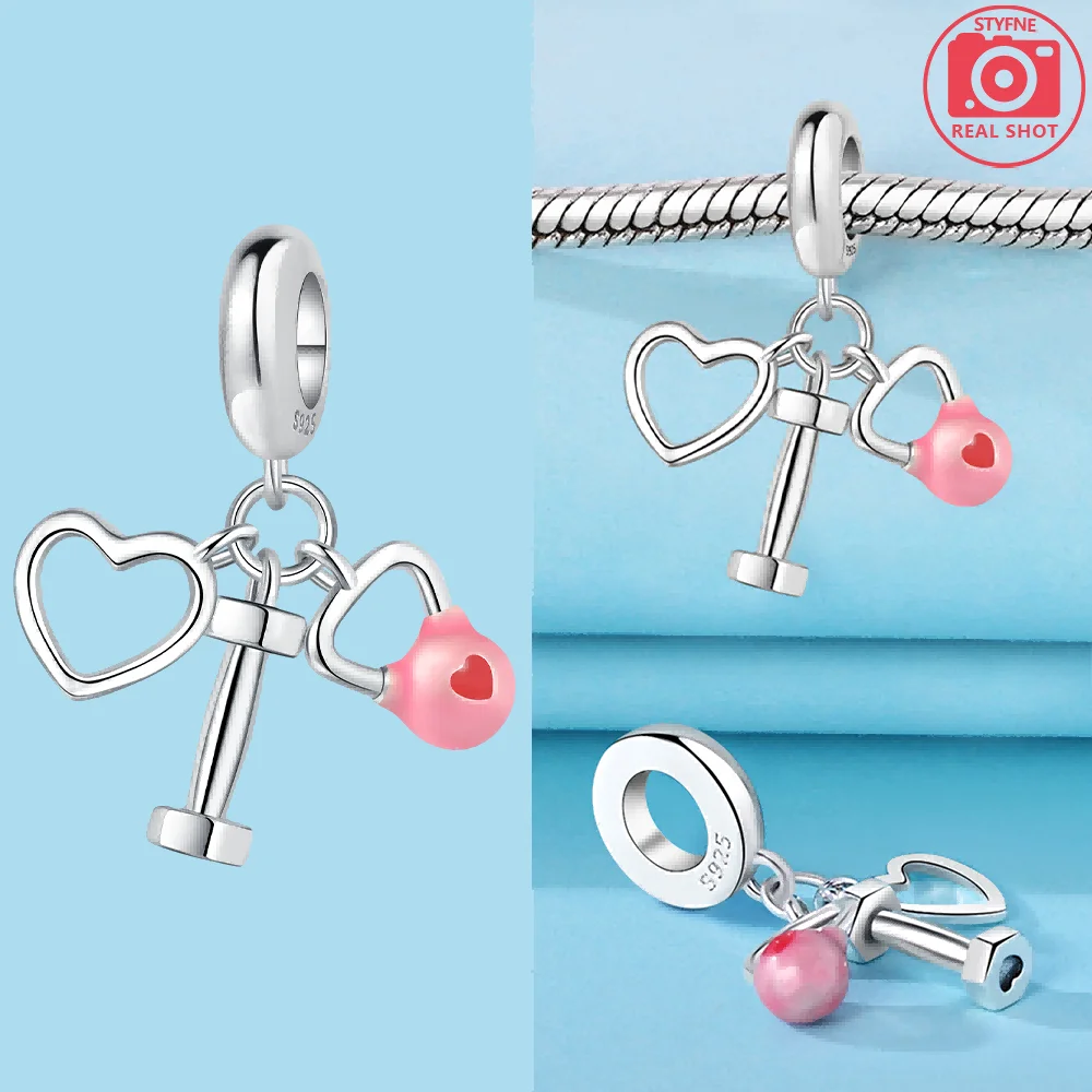 925 Sterling Silver Heart Lock Charms Beads Fit Original Bracelets Bag Keychain Earring Pendant Diy Women Jewelry Gift