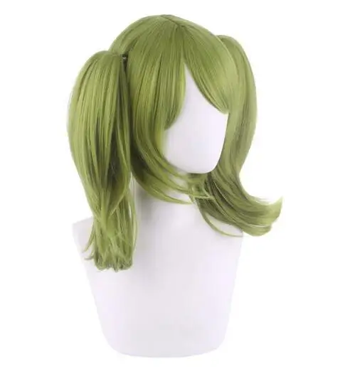 Women Synthetic Wigs Short Straight Green Ponytails Anime Cosplay Hair Heat Resistant Wig for Party