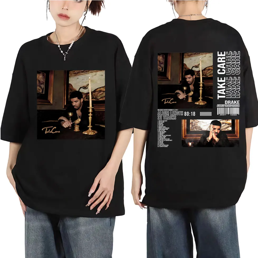 Rapper Drake Take Care Album Merch T-shirt Men's Women's Hip Hop Vintage Short Sleeve T-shirts Fashion Casual Oversized T Shirts