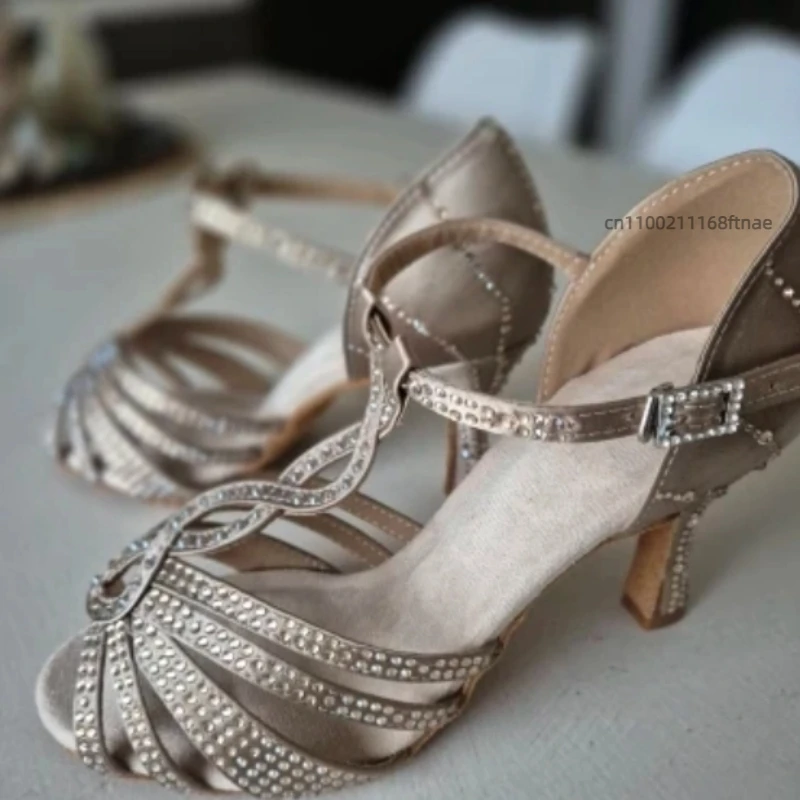 أحذية الرقص اللاتينية الجديدة للاستخدام الداخلي والخارجي، أحذية الرقص الماسية للنساء البالغات، أحذية الرقص اللاتينية الأمريكية ذات النعل الناعم